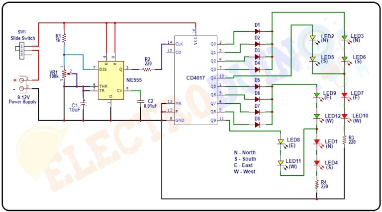 Four Way Traffic Light Circuit Using 555 Timer Ic | Images and Photos ...